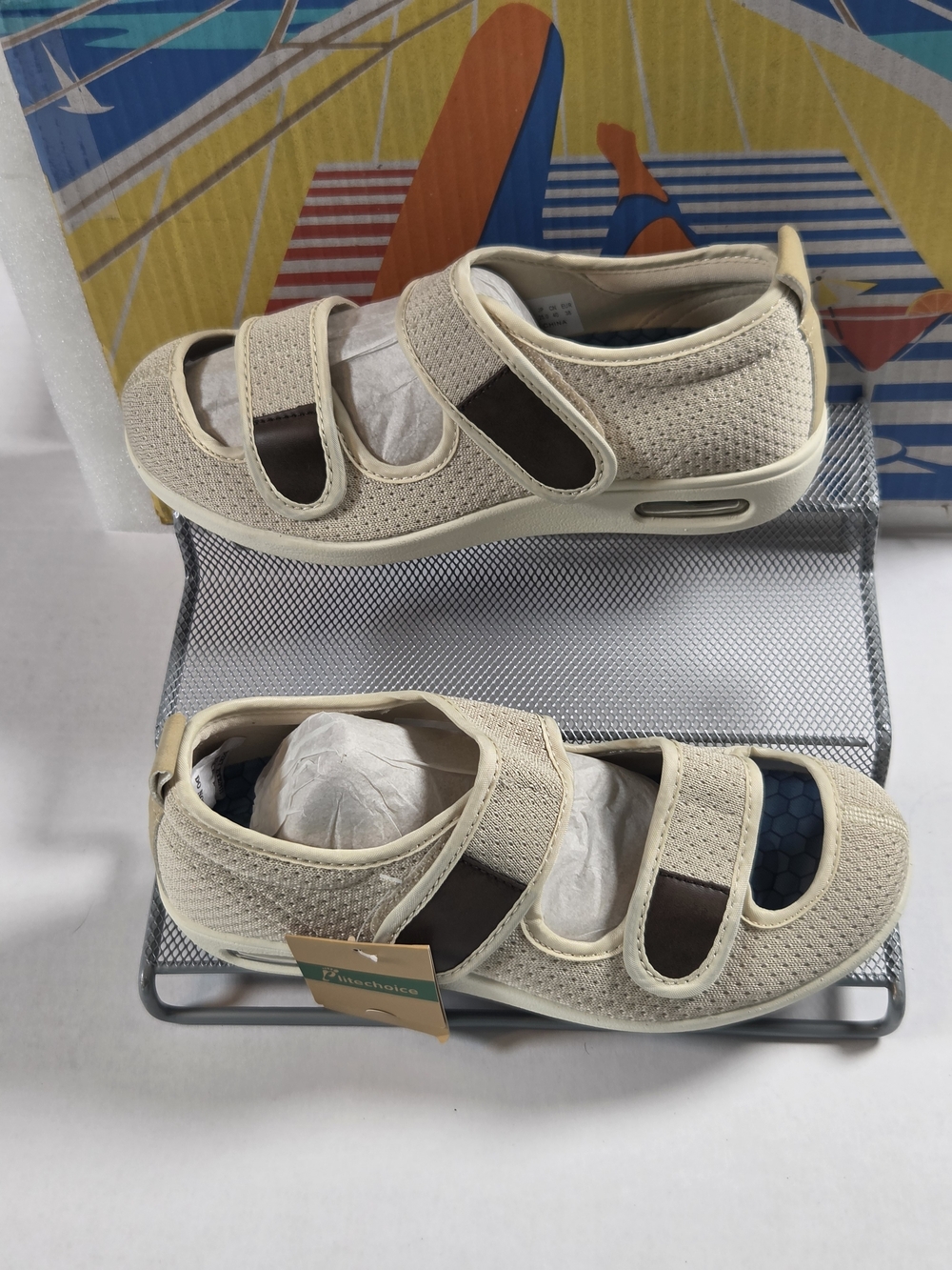 Plitechoice Beige Diabetic Womens 7W Shoes - Adjustable Mary Jane Style - Picture 4 of 12